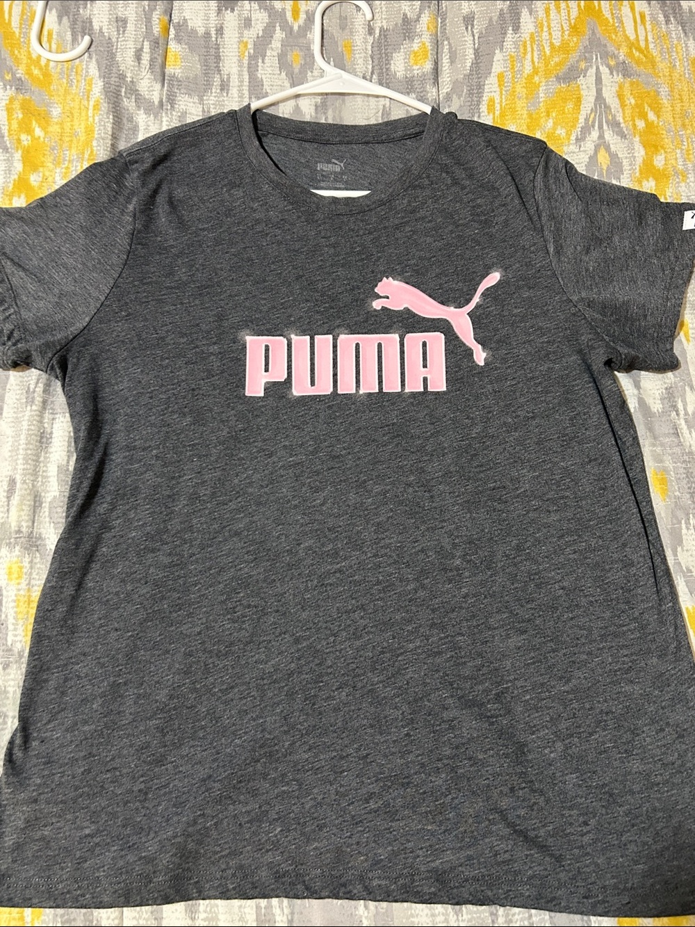 Puma Girls' Charcoal Gray Tee with Pink Logo